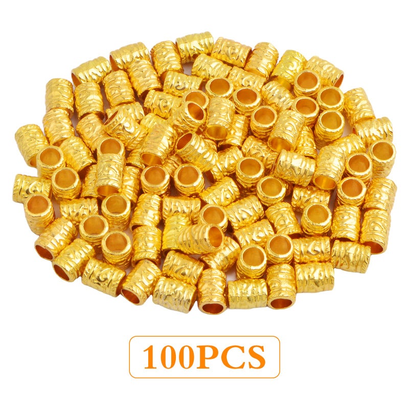 BronaGrand 100pcs Antique Silver Spacer Beads Large Hole Beads Charms Hollow Tube Bead for DIY Necklace Bracelets - Image 2